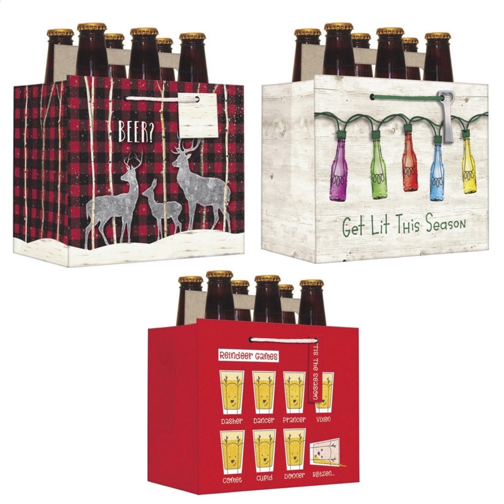 6 Pack Beverage Soda Carrier Christmas Holiday Holder‎ Heavy Duty Gift Bags